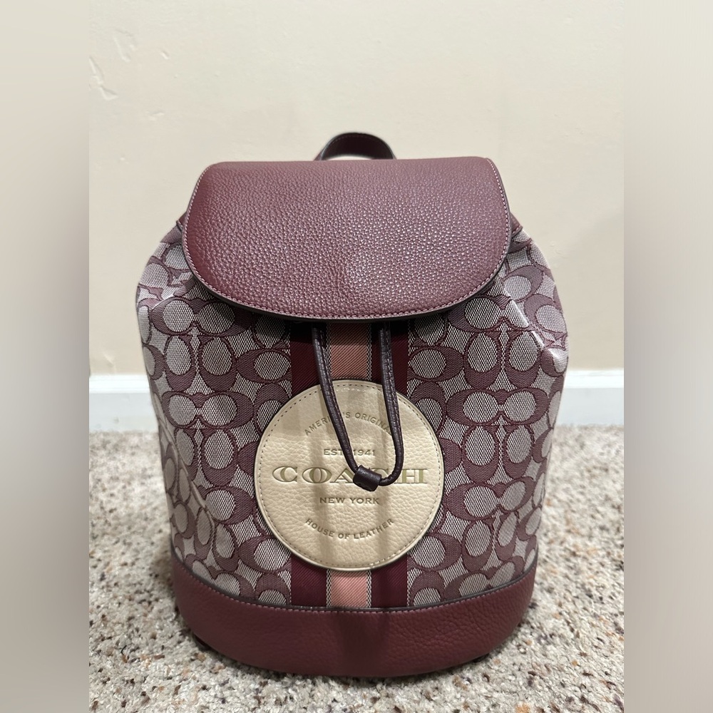 Coach Dempsey Bucket Backpack Signature Jacquard Canvas Logo Patch